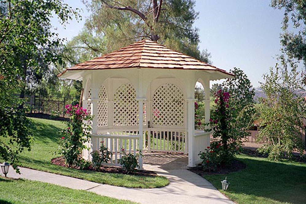 White Octagon Gazebo with Benches